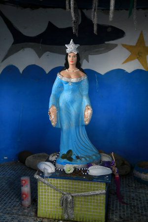 salvador, bahia, brazil - january 15, 2021: orixa sculpture Yemanja, a candomble entity is seen in the neighborhood of Rio Vermelho, in the city of Salvador. *** Local Caption ***のeditorial素材