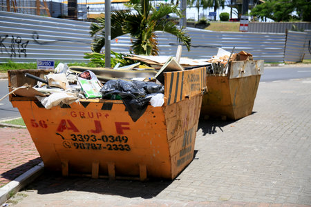 salvador, bahia, brazil - january 25, 2021: buckets to collect rubble from a construction site in...
