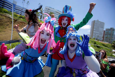 salvador, bahia / brazil - march 2, 2019: people dressed as characters from children's stories are seen in the Ondina neighborhood during the carnival in the city of Salvador.のeditorial素材