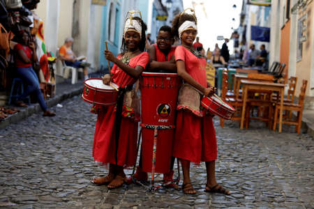 salvador, bahia / brazil - february 19, 2019: children from Banda Dida are seen next to musical...