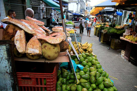 salvador, bahia, brazil - january 27, 2021: jackfruit fruit for sale at the japan fair in the city...