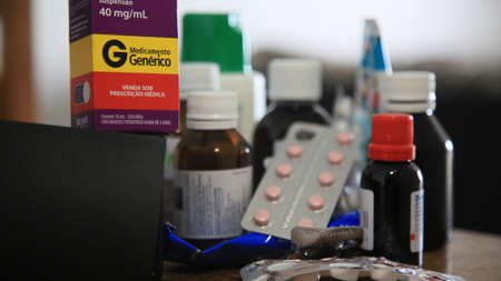 salvador, bahia / brazil - may 15, 2020: generic medicine packaging for sale in pharmacies in Brazil.のeditorial素材