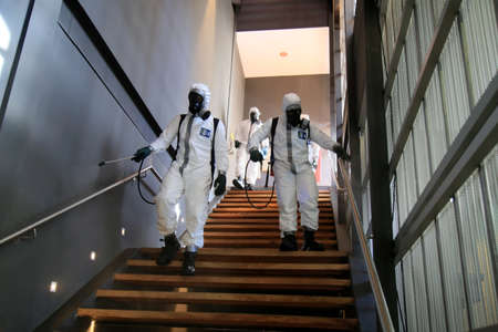 salvador, bahia, brazil - february 10, 2021: military personnel from the Armed Forces perform disinfection at the Casa do Carnaval, in the historic center, in the city of Salvador.のeditorial素材