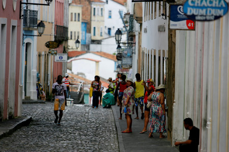 salvador, bahia / brazil - april 17, 2015: tourists are seen of the Pelourinho, historic center of the city of Salvador.のeditorial素材