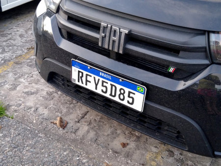 salvador, bahia, brazil - december 27, 2020: vehicle plate in the Mercosur standard is seen in the city of Salvador.のeditorial素材
