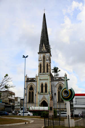 salvador, bahia, brazil january 4, 2021: facade of the Nossa Senhora dos Mares Church in the city of Salvador. Neogothic style church, founded in 1749, by the Carmelite friars.のeditorial素材