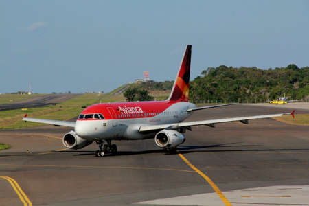 salvador, bahia / brazil - april 21, 2013: Airbus of the company Avianca is seen during landing procedure at the airport of the city of Salvador.のeditorial素材