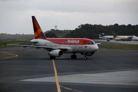 salvador, bahia / brazil - april 21, 2013: Airbus of the company Avianca is seen during landing procedure at the airport of the city of Salvador.のeditorial素材