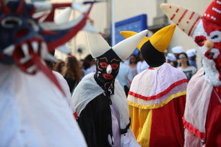 salvador, bahia / brazil - february 5, 2018: Masquerades are seen during performance at Pelourinho,...
