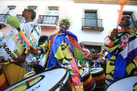 salvador, bahia / brazil - april 25, 2017: Members of the Olodum Band are seen during a presentation...