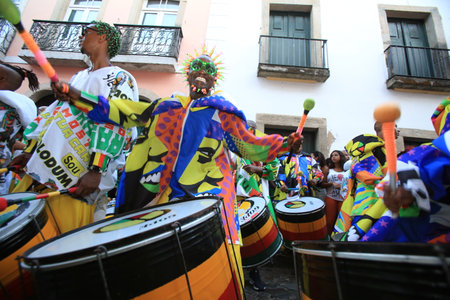 salvador, bahia / brazil - april 25, 2017: Members of the Olodum Band are seen during a presentation...