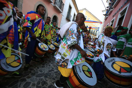 salvador, bahia / brazil - april 25, 2017: Members of the Olodum Band are seen during a presentation...