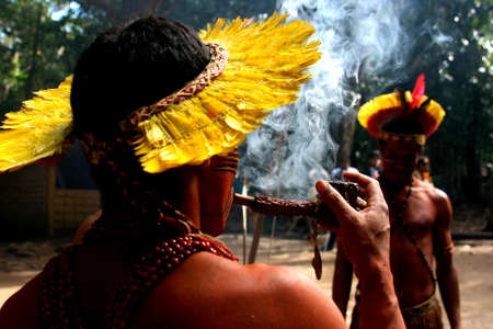 porto Seguro, bahia / brazil - april 13, 2006: Pataxo Indians are seen in the Jaqueira village in...