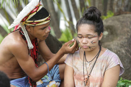 salvador, bahia / brazil - may 29, 2017: Indians from various Bahia tribes and ethnic groups camp in...