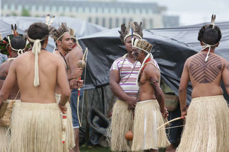 salvador, bahia / brazil - may 29, 2017: Indians from various Bahia tribes and ethnic groups camp in...
