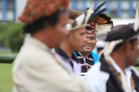 salvador, bahia / brazil - may 29, 2017: Indians from various Bahia tribes and ethnic groups camp in Salvador to discuss the political conjuncture and demand land demarcation.のeditorial素材