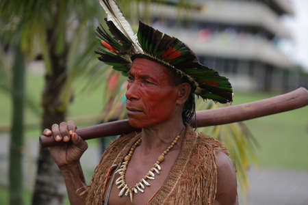 salvador, bahia / brazil - may 29, 2017: Indians from various Bahia tribes and ethnic groups camp in Salvador to discuss the political conjuncture and demand land demarcation.のeditorial素材