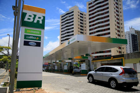 salvador, bahia, brazil - february 23, 2021: petrol station of the Petrobras network in the city of Salvador.のeditorial素材