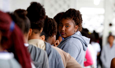 sao francisco do conde, bahia / brazil - july 17, 2019: Students are seen at the Luis Viana Neto Municipal Institute, public school of the Sao Francisco do Conde municipal network.のeditorial素材