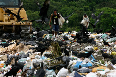 alagoinhas, bahia / brazil - May 2, 2019: People are seen collecting material for recycling in city landfill.のeditorial素材