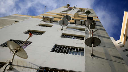 salvador, bahia / brazil - june 16, 2020: closed channel tv antennas are seen on the wall of a...