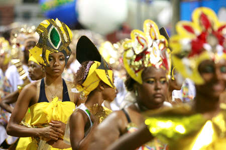salvador, bahia / brazil - february 15, 2015: Members of the Cortejo Afro block are seen in the...
