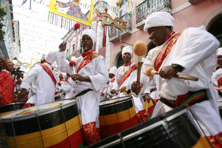 salvador, bahia / brazil - february 13, 2015: Members of the Olodum Band are seen during a...