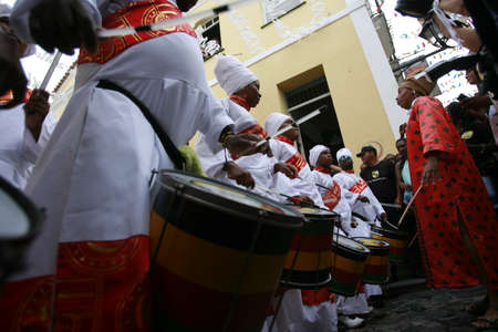 salvador, bahia / brazil - february 13, 2015: Members of the Olodum Band are seen during a...