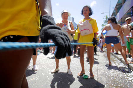 salvador, bahia / brazil - march 2, 2019: Lambs - carnival blocks security are seen working in the Ondina neighborhood during the carnival in the city of Salvador.のeditorial素材