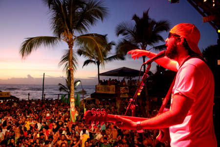 porto Seguro, bahia / brazil - june 9, 2007: people are seen during a party in a beach hut in the city of Porto Seguro, in the south of Bahia.のeditorial素材