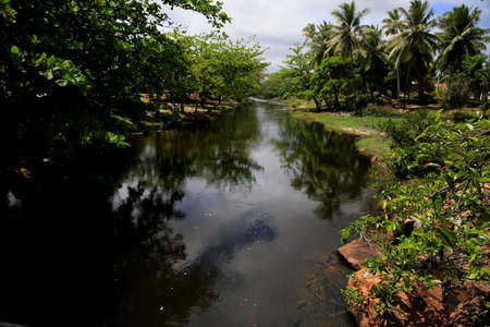 mata de sao joao, bahia / brazil - september 23, 2020: view of the river Imbassai near the mouth in...