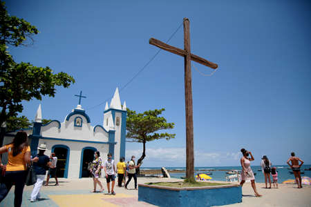 mata de sao joao, bahia / brazil - october 4, 2020: view of the church of Sao Francisco de Assis in the Praia do Forte region in the city of Mata de Sao Joao.のeditorial素材