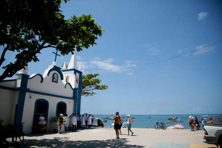 mata de sao joao, bahia / brazil - october 4, 2020: view of the church of Sao Francisco de Assis in the Praia do Forte region in the city of Mata de Sao Joao.のeditorial素材
