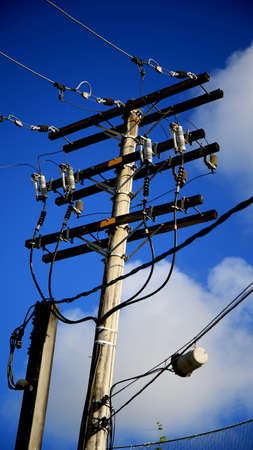 salvador, bahia / brazil - july 4, 2020: electricity grid pole is seen in the city of Salvador.