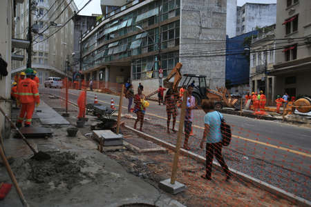 salvador, bahia / brazil - april 1, 2019: Workers are seen in a street requalification work in the...