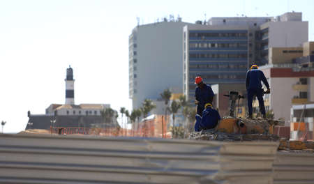 salvador, bahia / brazil - december 1, 2015: Workers work in requalification work of the waterfront...