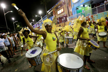 salvador, bahia / brazil - february 14, 2015: members of Banda Dida, a female percussion group, are...