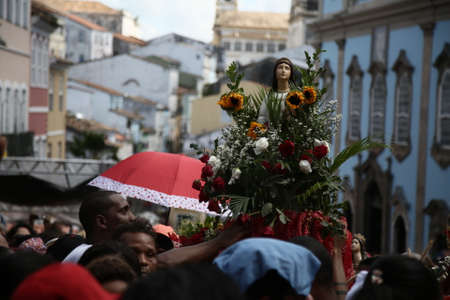 salvador, bahia / brazil - december 4, 2019: Devotees of Santa Barbara and Candombe supporters...