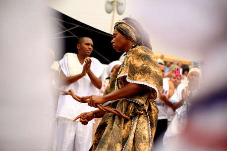 salvador, bahia / brazil - february 2, 2016: Candomble supporters and supporters greet the Yemanja orixa during a festan on the Rio Vermelho neighborhood beach in Salvador.のeditorial素材