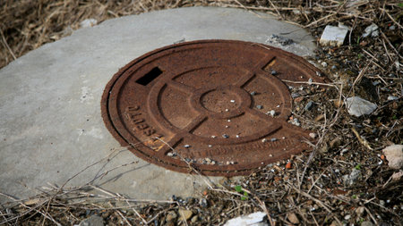 salvador, bahia / brazil - june 16, 2020: sewer manhole cover is seen in a condominium in the city of Salvador.のeditorial素材