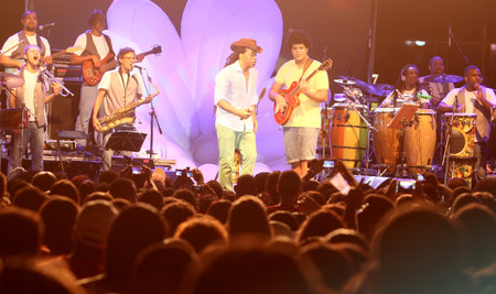 cairu, bahia / brazil - november 16, 2013: Singer Carlinhos Brown is spotted during concert on the Spring Festival stage in Morro de Sao Paulo.のeditorial素材