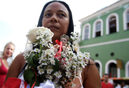 salvador, bahia / brazil - february 4, 2015: Catholics and Candomble supporters revere Santa Barbara - Iansa in syncretism - The party takes place at Largo do Pelourinho in Salvador.のeditorial素材