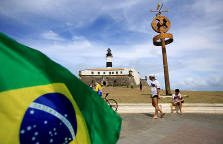 salvador, bahia / brazil - august 28, 2016: spotted fort of Santo Antanio da Barra, better known as Farol da Barra, in the city of Salvador.のeditorial素材