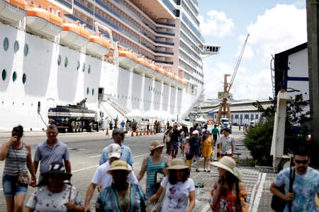 salvador, bahia / brazil - november 19, 2018: Tourists are seen when disembarking from cruise ship in the Port of Salvador.のeditorial素材
