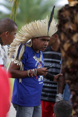 salvador, bahia / brazil - May 7, 2019: Indigenous of Bahia tribe are seen during to debate...