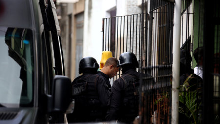 salvador, bahia / brazil - october 6, 2017: Special Operations Battalion Agent - Bope - are spotted during rescue action in the Jardim Cruzeiro neighborhood of Salvador.のeditorial素材