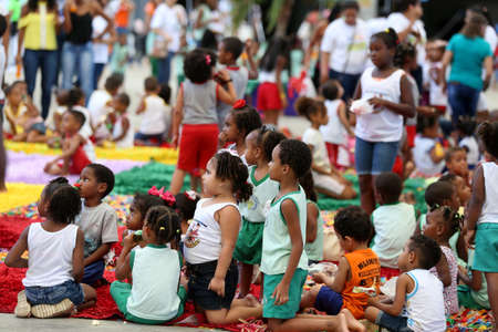 salvador, bahia / brazil - october 8, 2018: Children from Bahia day care centers are seen during an event at the Fonte Nova Arena in the city of Salvador.のeditorial素材
