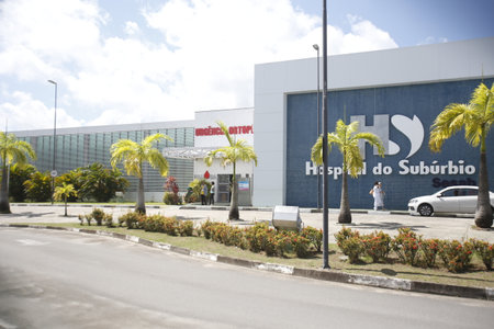 salvador, bahia / brazil - august 21, 2018: Facade of the Suburban Hospital in Salvador. The unit belonged to the government of Bahia but is administered in a private public partnership.のeditorial素材