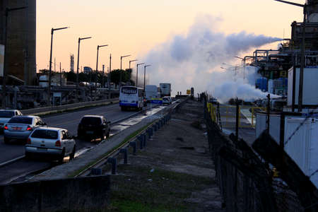camacari, bahia / brazil - august 28 2013: Transport vehicles of employees of the Industrial Pole of...