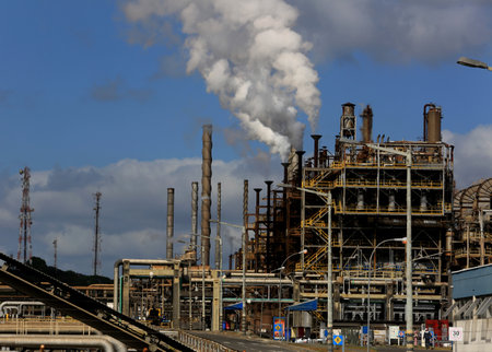 camacari, bahia / brazil - december 7, 2015: chimney emitting gas in the atmosphere is seen in...